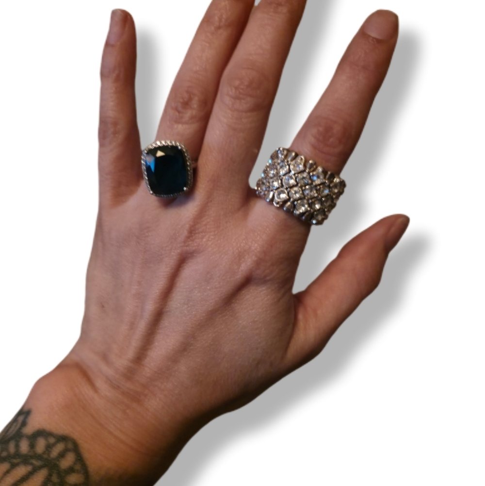 Fashion Ring Stretch Silver With Rhinestones